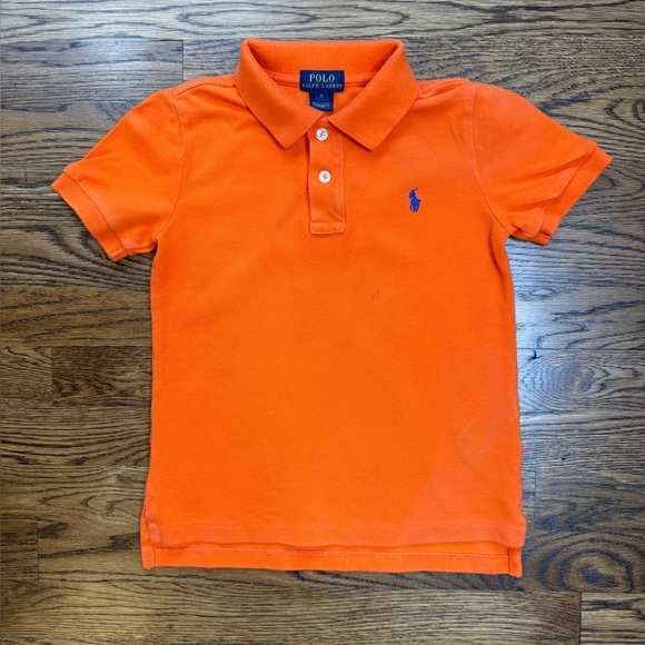 Polo Ralph Lauren Kids Bright Orange Pique Short Sleeve Polo Shirt Size 5 - Picture 1 of 12
